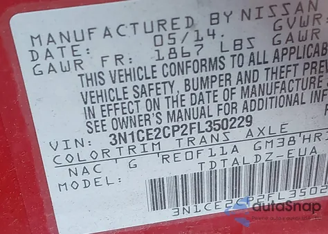 2015 Nissan Versa Note Sv from USA, damaged, VIN 3N1CE2CP2FL350229